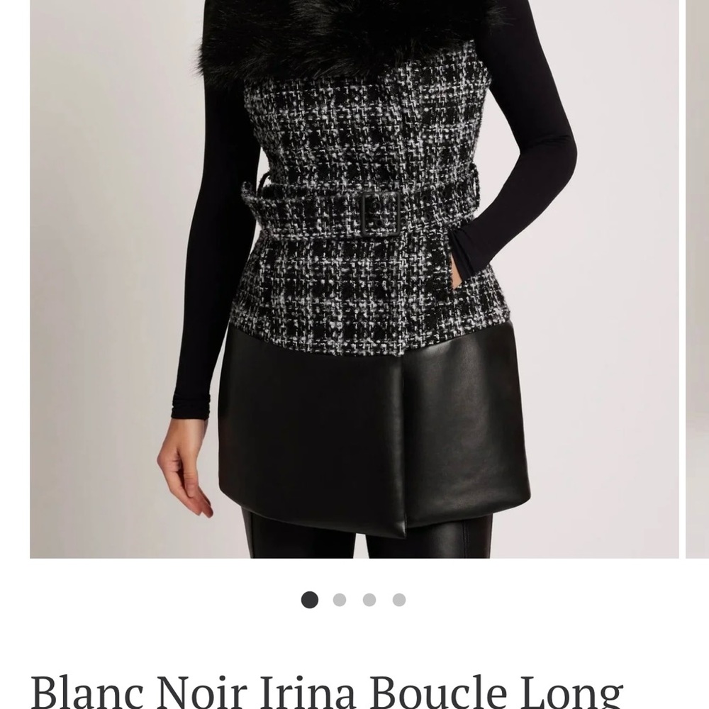 Blanc Noir Black and White Boucle Vest with Faux Leather